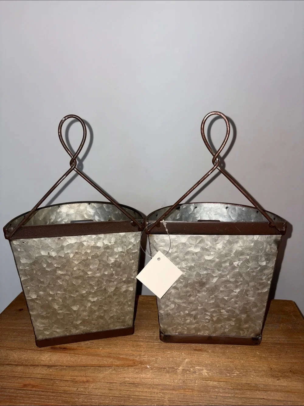 New Hanging Metal Wall Planter Set in Brown and Galvanized Finish - 2-Pack